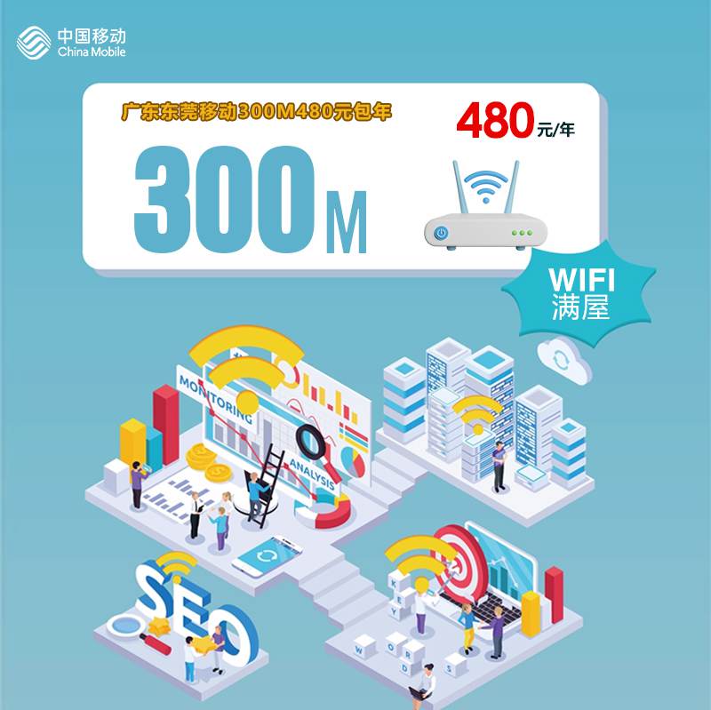 【300M】移动广东东莞宽带，年租套餐480元包300M高速单宽带！