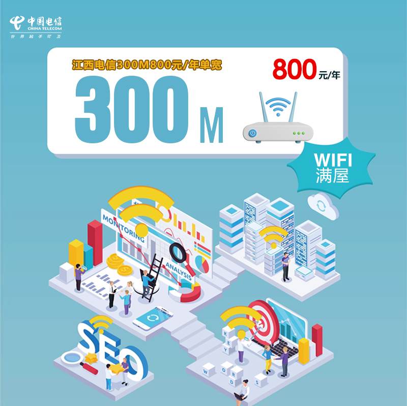 【300M】电信江西宽带，年租套餐800元包300M高速单宽带！
