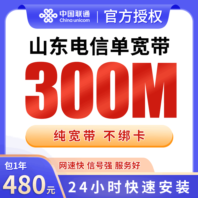 【300M】山东电信480元包1年单宽带300M【不含调试费】！